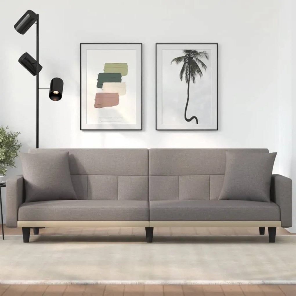 351880 vidaXL Sofá-cama com almofadões tecido cinzento-acastanhado