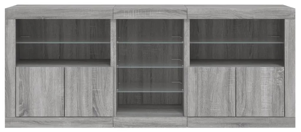 Aparador com luzes LED 162x37x67 cm cinzento sonoma