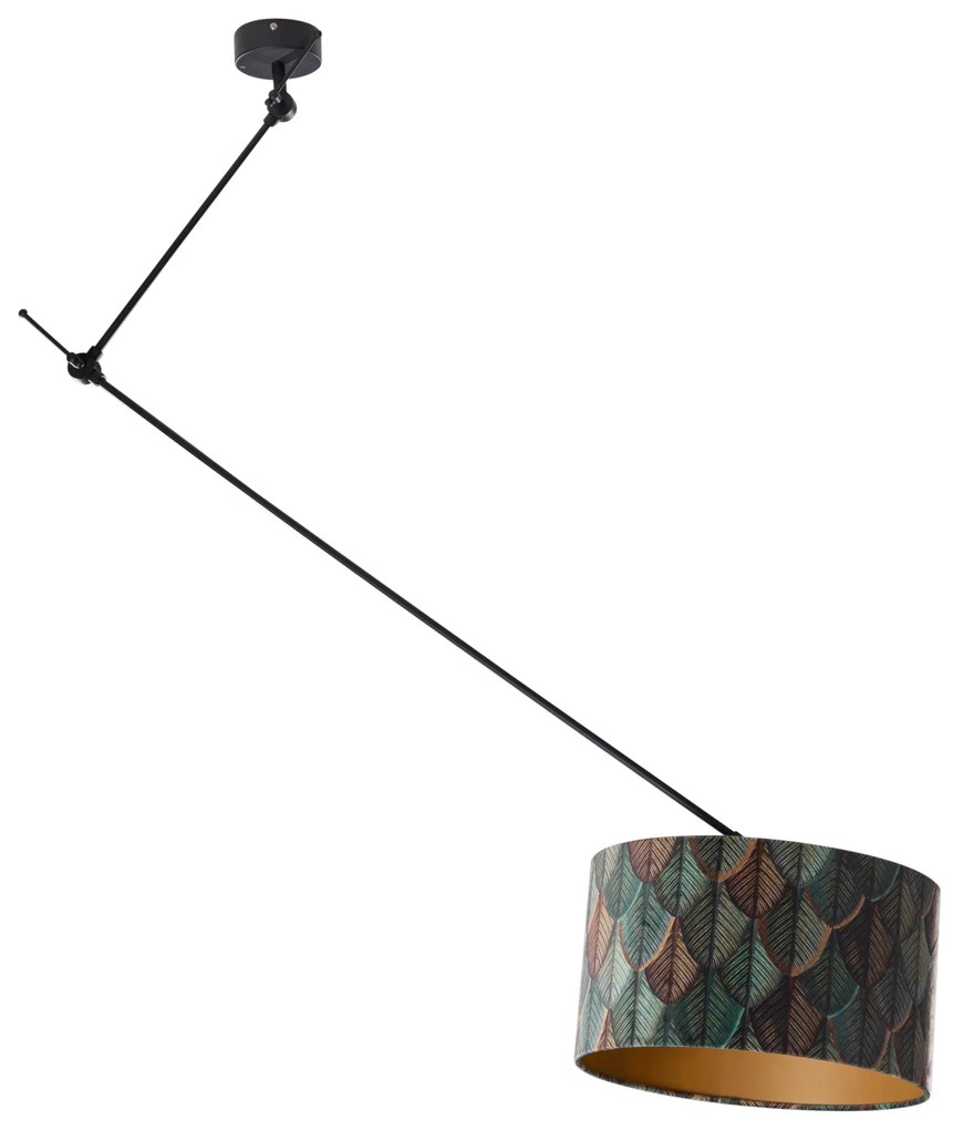 Candeeiro suspenso preto com abajur de veludo com design de folha e interior dourado 40/40/40 - Blitz Clássico / Antigo,Moderno