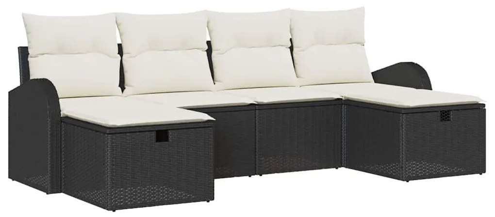 Conjunto de Sofá de Jardim de 6 Peças com Almofadas Preto Rattan Poliv