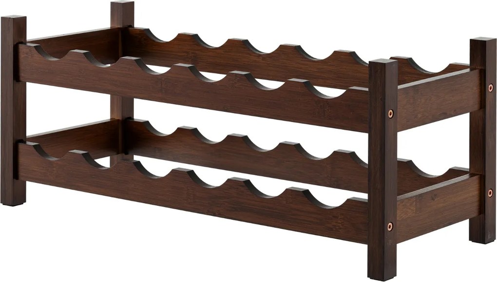 Garrafeira 24 x 60,5 x 25 cm com 2 níveis para 12 garrafas Suporte independente de bambu para cozinha, bar e bancada Castanho