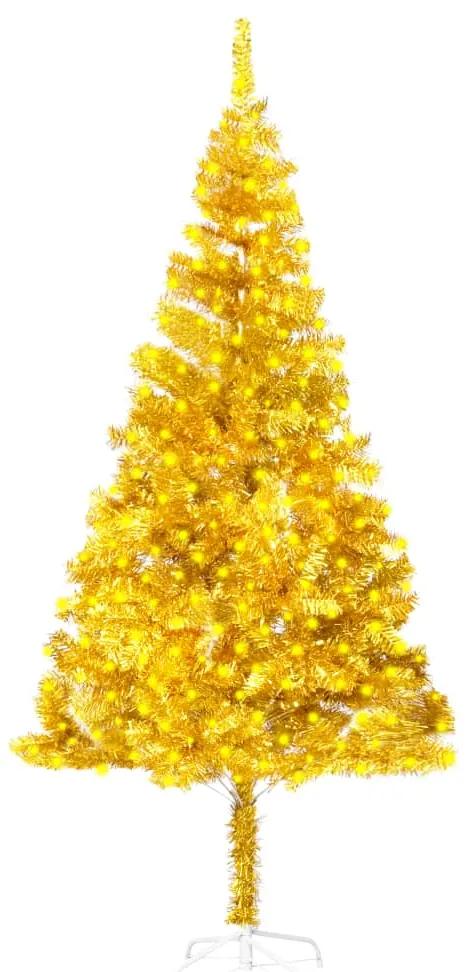3077434 vidaXL Árvore Natal artificial + luzes LED/suporte 210 cm PET dourado