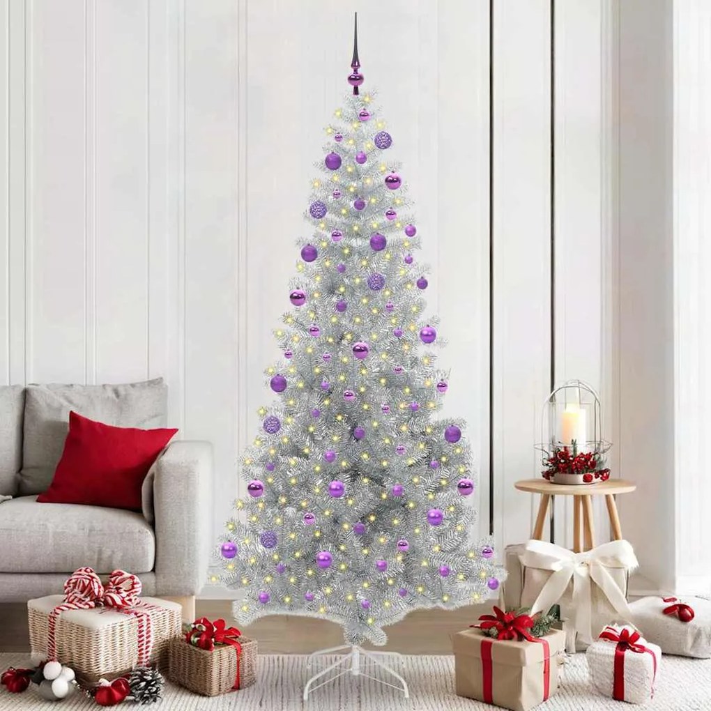 vidaXL Árvore de Natal com 300 LEDs com suporte Prateado 210 cm PET