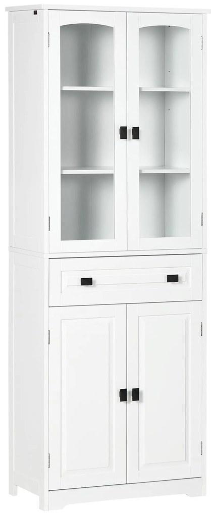 HOMCOM Armário de Cozinha com 4 Portas 1 Gaveta e 2 Prateleiras Ajustáveis para Sala de Jantar 60x30x160 cm Branco