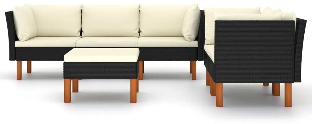 6 pcs conjunto lounge de jardim c/ almofadões vime PE preto