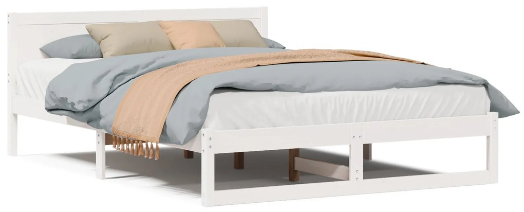 Estrutura de Cama Branca Madeira de Pinho Maciça 140 x 200 cm