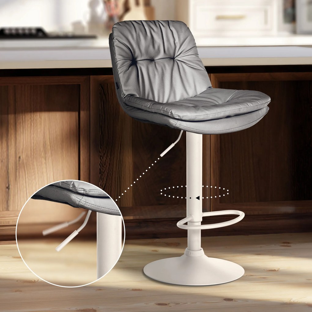 Banco de bar em couro sintético com estrutura branca 92-113 x 46 x 54 cm cinzento