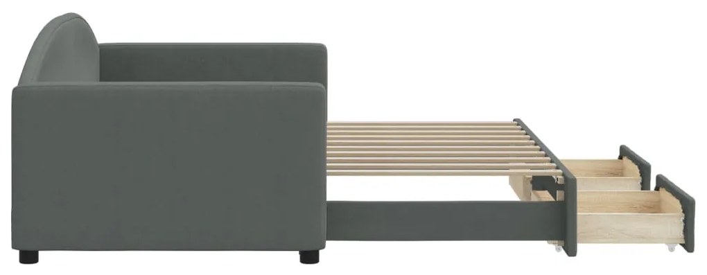 Sofá-cama c/ gavetão e gavetas 90x190 cm tecido cinzento-escuro