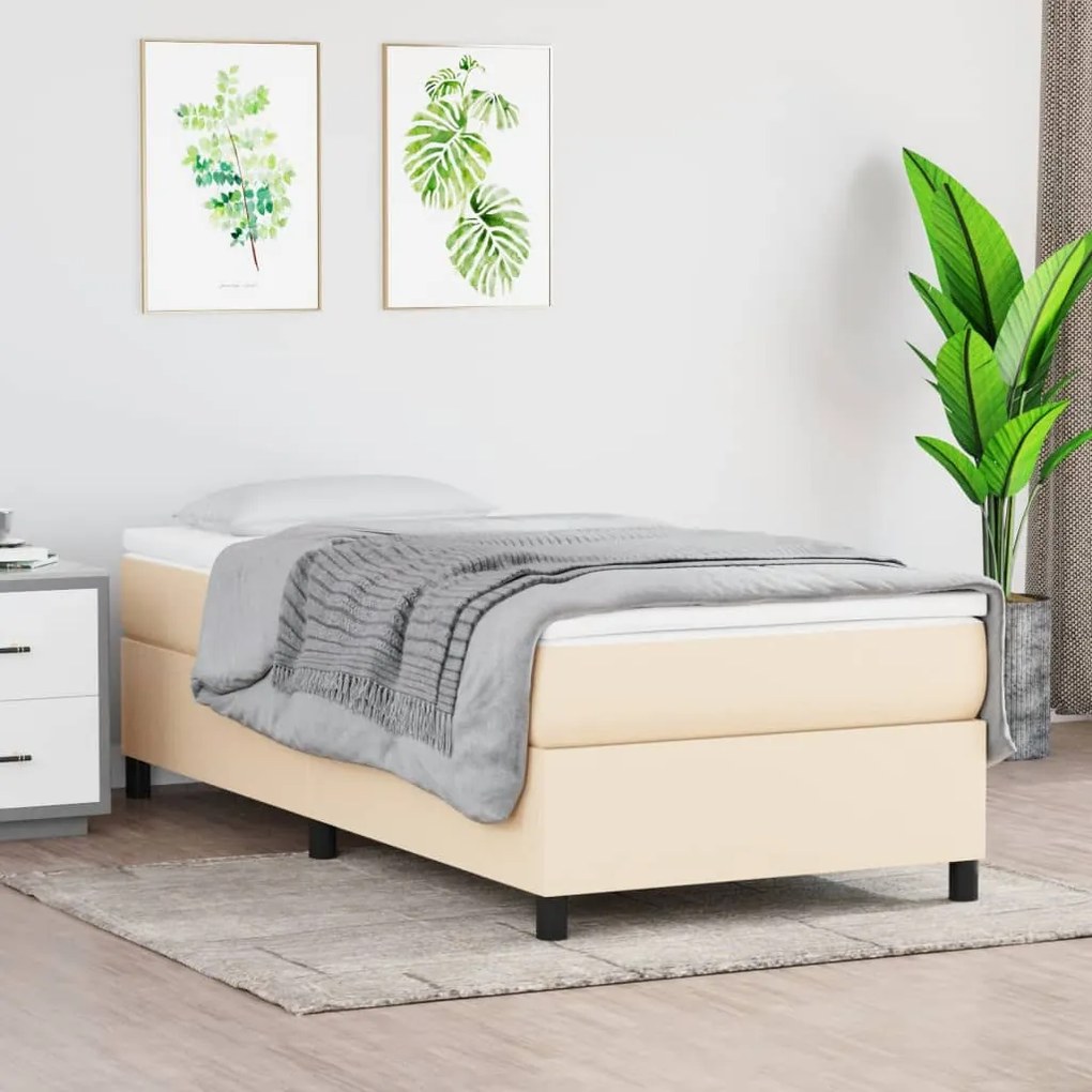 vidaXL Estrutura de cama com molas 100x200 cm tecido cor creme
