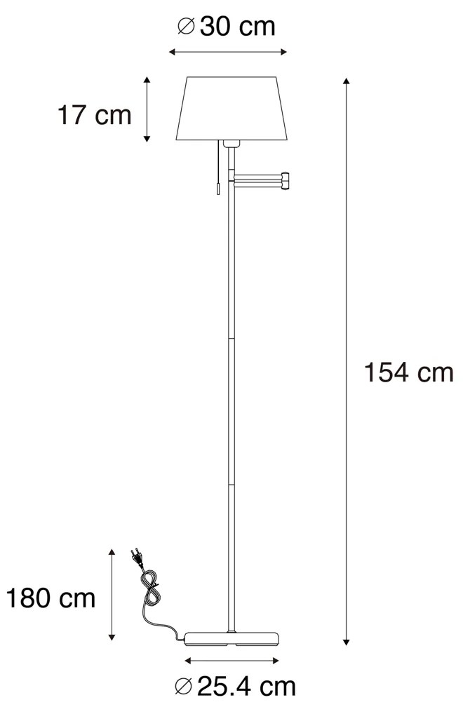 Candeeiro de pé clássico em aço com cúpula branca regulável - Ladas Clássico / Antigo