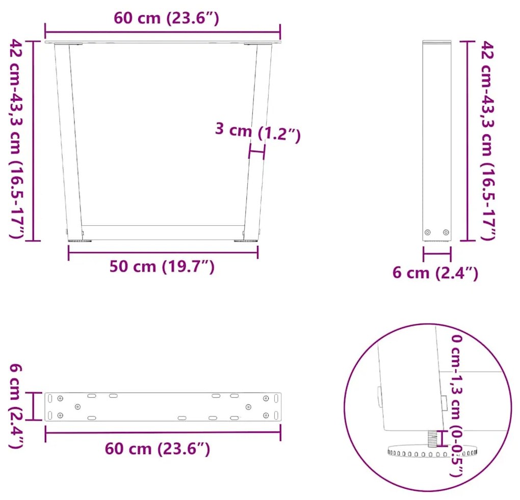 Pés para mesa de centro em formato de V, 2 peças, aço natural, 60x(42-