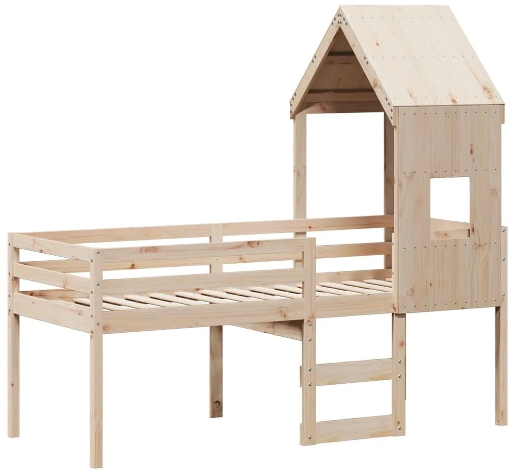 Cama alta com telhado 80x200 cm pinho maciço