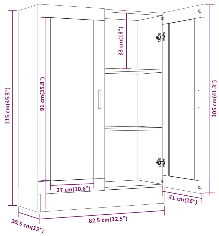 Vitrine 82,5x30,5x115 cm derivados de madeira carvalho castanho