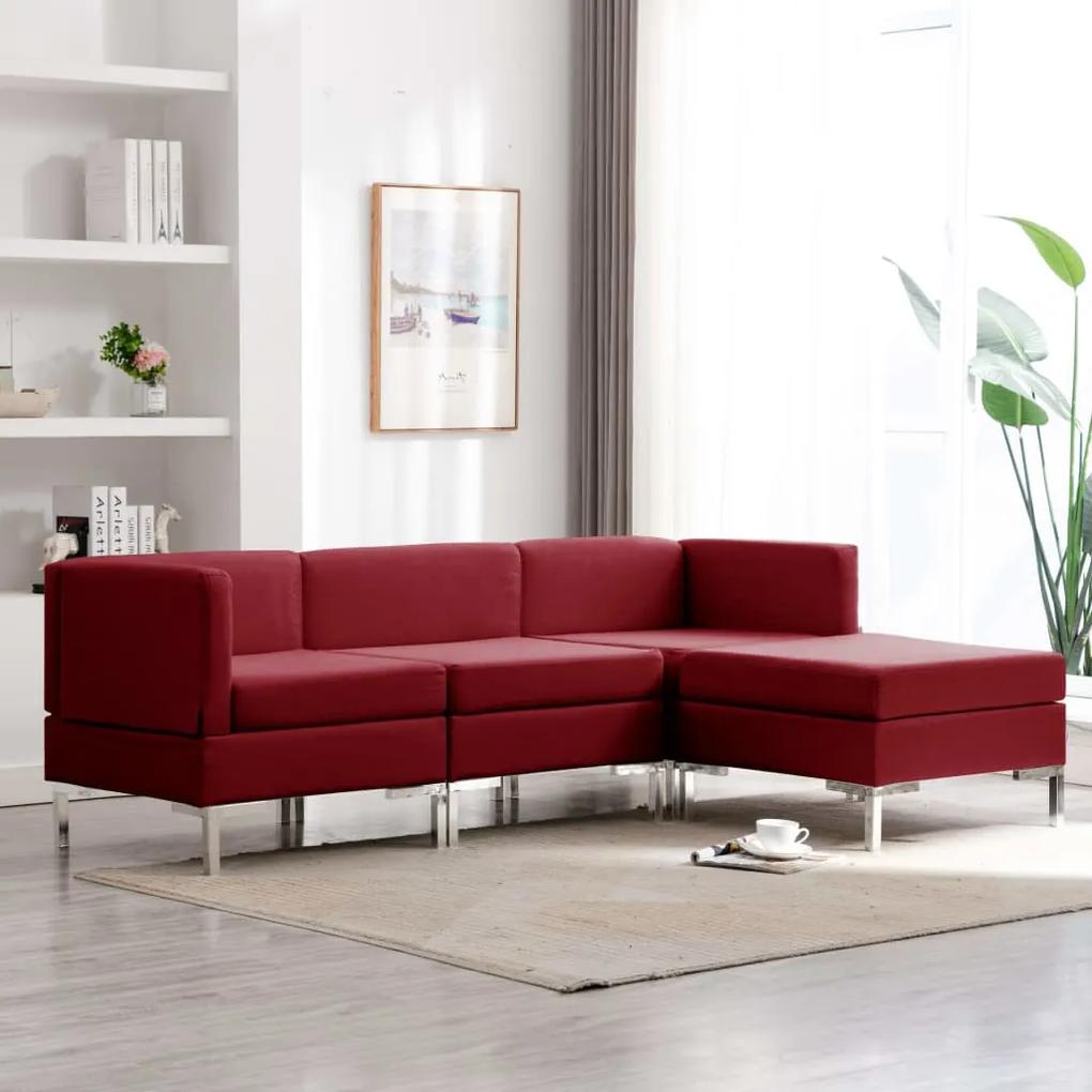 3052747 vidaXL 4 pcs conjunto de sofás tecido vermelho tinto