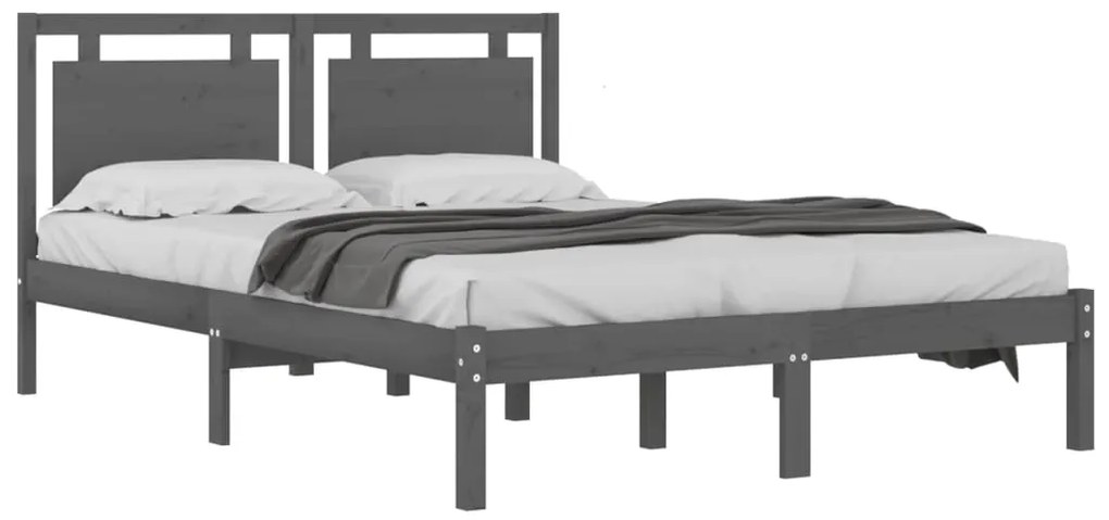 Estrutura de cama king 150x200 cm madeira maciça cinza