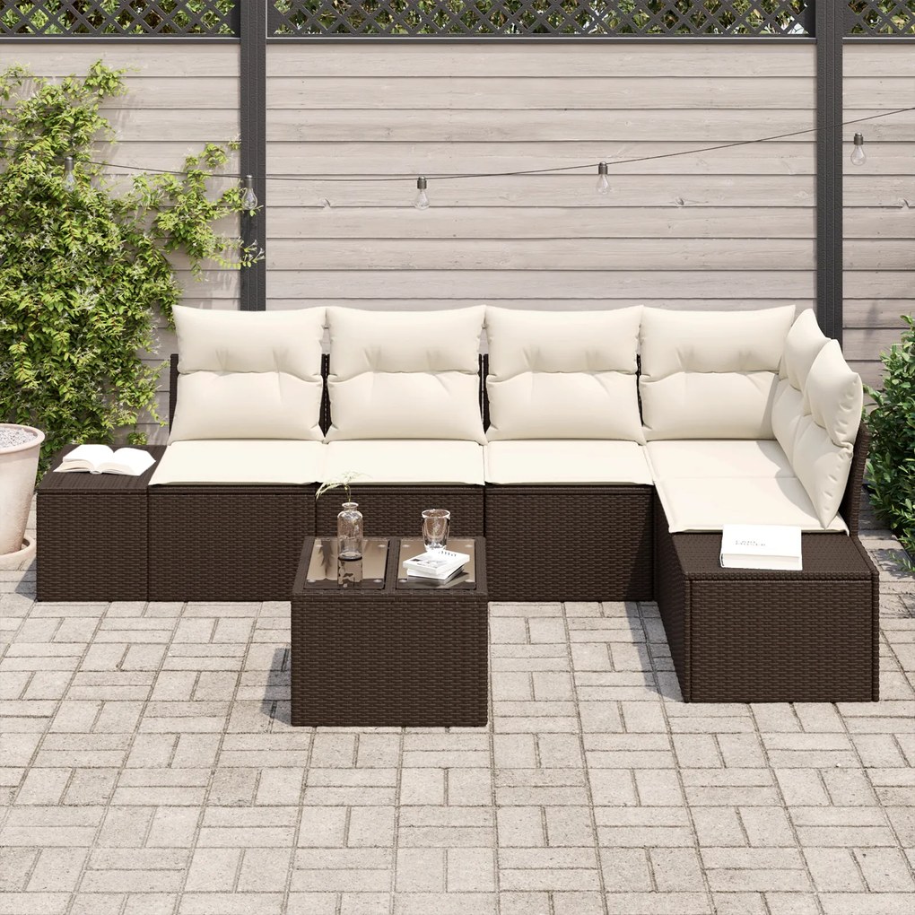Conjunto de Sofás de Jardim de 5 Peças com Almofadas Rattan Poliéster