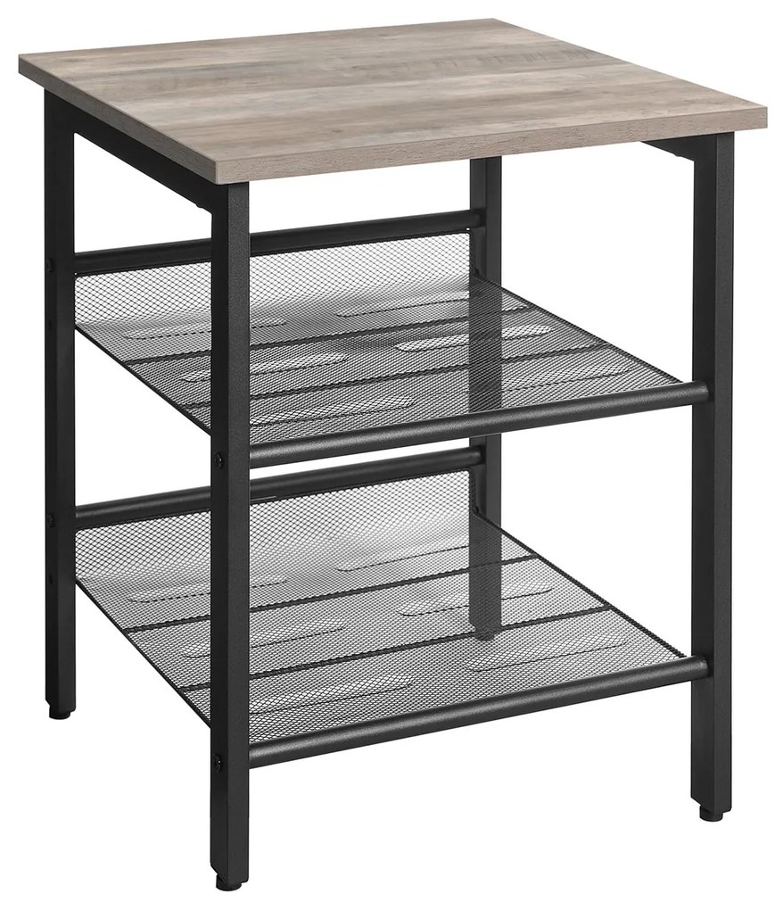 Mesa lateral, criado-mudo e mesa lateral VASAGLE com 2 prateleiras de malha ajustáveis, fácil montagem, industrial para sala de estar, quarto, estrutura de aço estável, cinza e preto LET023B02