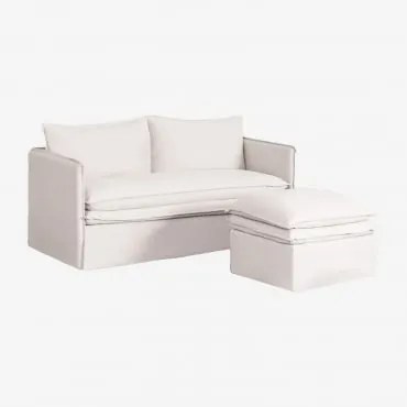 Conjunto De Sala Com Sofá De 2 Lugares E Puff Em Linho E Algodão Grace Tecido Branco Quebrado - Sklum
