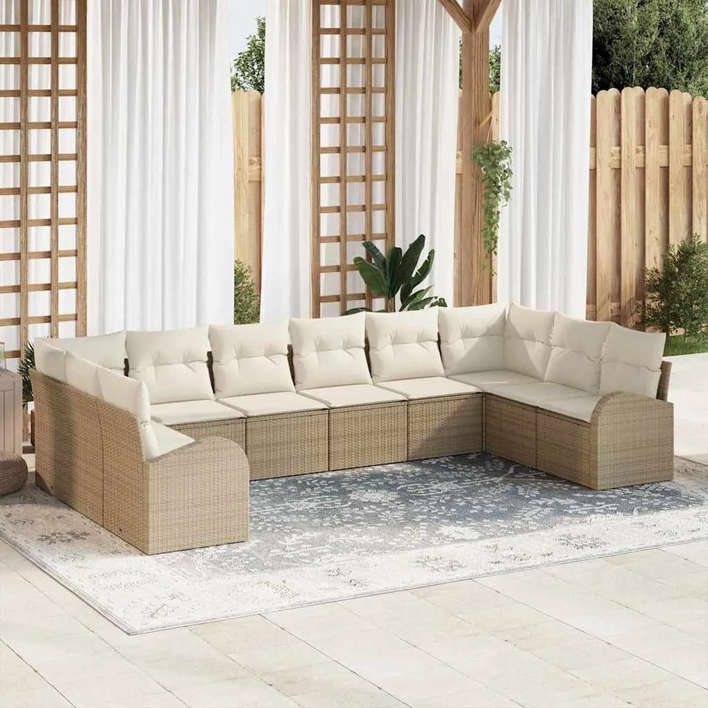 vidaXL Conjunto de Sofá de Jardim com 10 Peças e Almofadas Bege