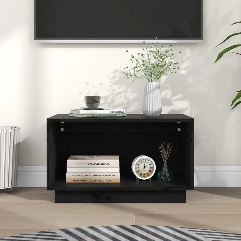 Móvel de TV 60x35x35 cm madeira de pinho maciça preto