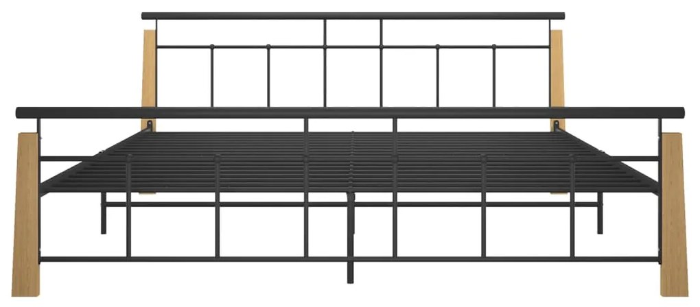 Estrutura de cama 200x200 cm metal/madeira de carvalho maciça