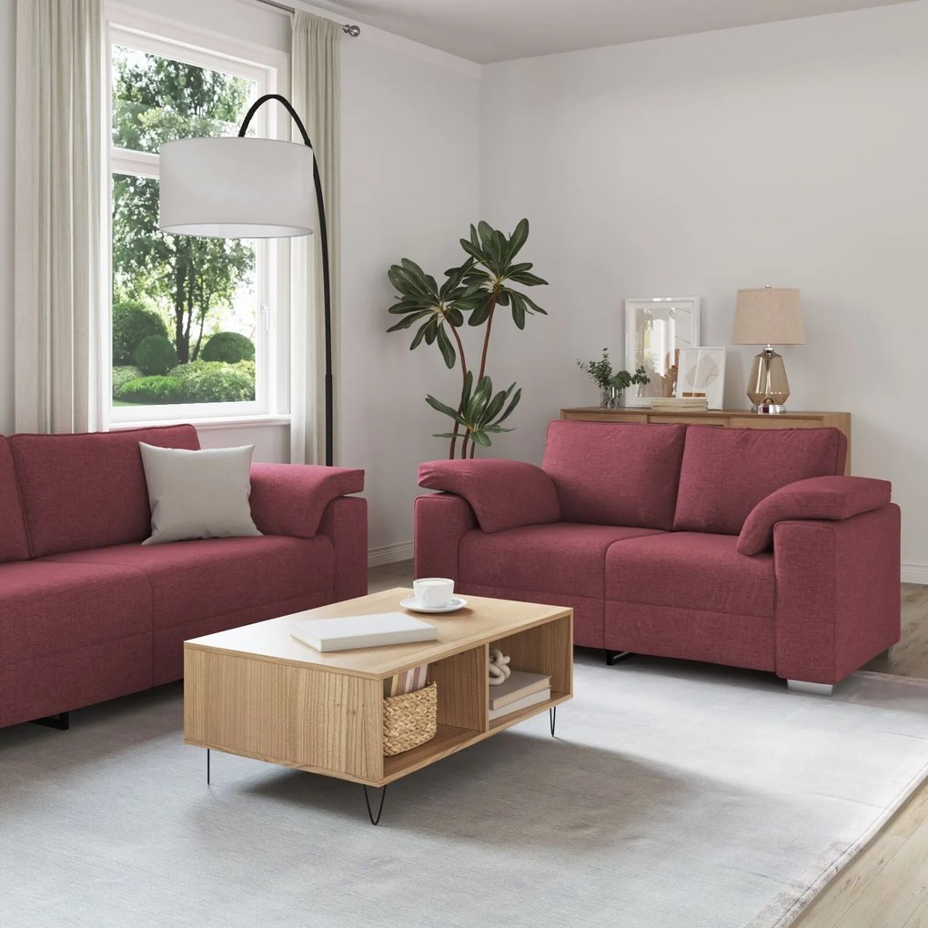 Conjunto de Sofá de 3 Peças com Almofadas Vermelhas Vinho