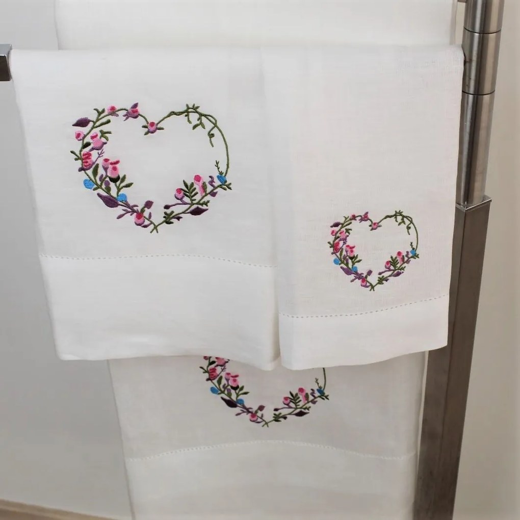 Toalha de Banho Linho JOL Coração com Ponto Aberto Personalizável