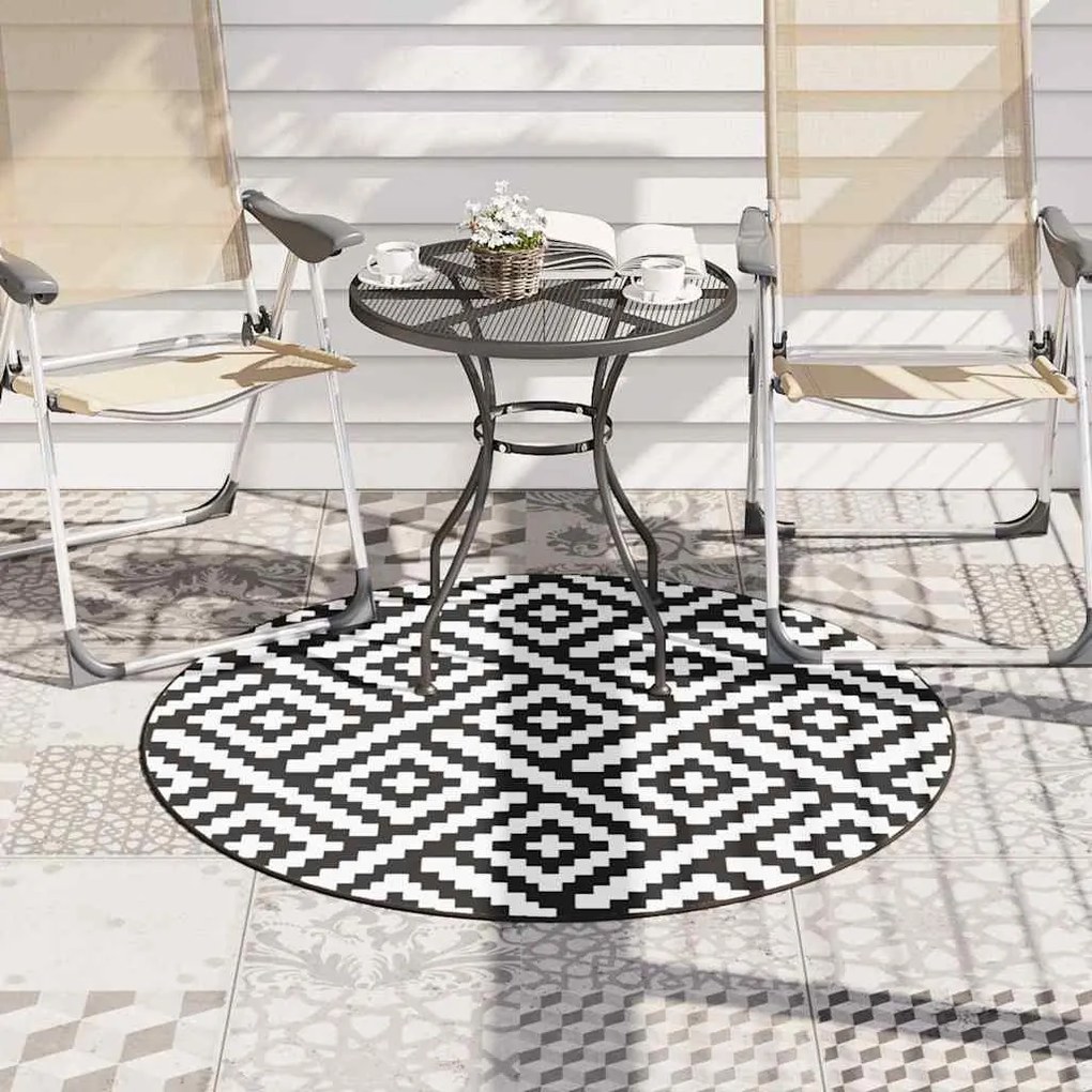 Tapete de exterior Ø120 cm ARAKIL PP branco e preto