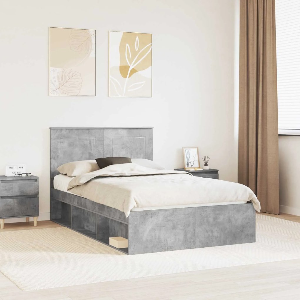 vidaXL Estrutura da Cama com cabeceira Cinza Concreto 135 x 190 cm