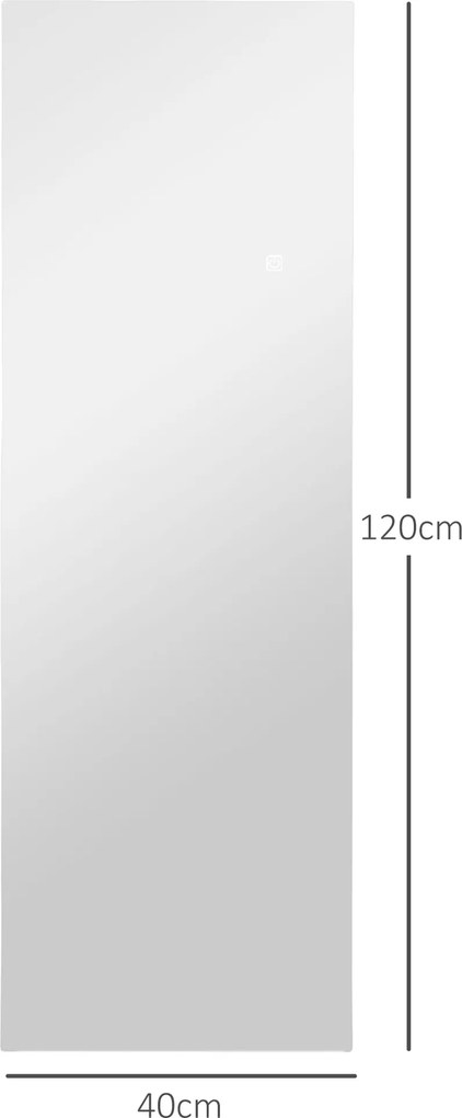 Espelho de Parede LED de Corpo Inteiro, 40 x 3 x 120 cm, 3 Cores de Luz Ajustáveis, Transparente