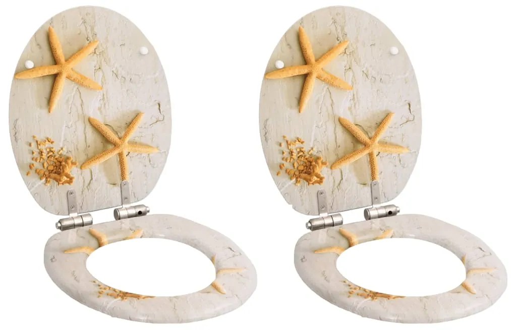 Assentos sanita 2 pcs c/ tampas fecho suave MDF design estrelas