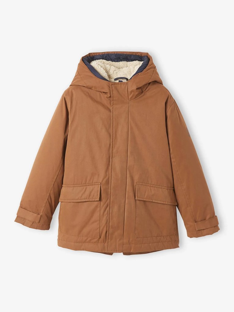 Agora -25% | Parka 3 em 1, com blusão amovível, para menino castanho escuro liso com motiv