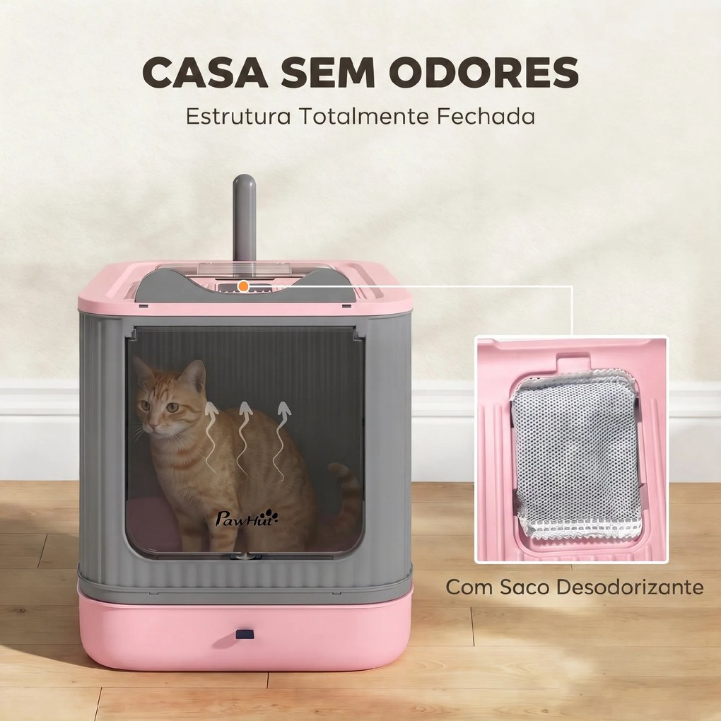 Caixa de Areia Fechada para Gatos M com Tampa, Saída Superior, Pá, Filtros Desodorizantes, Fácil de Limpar, Rosa