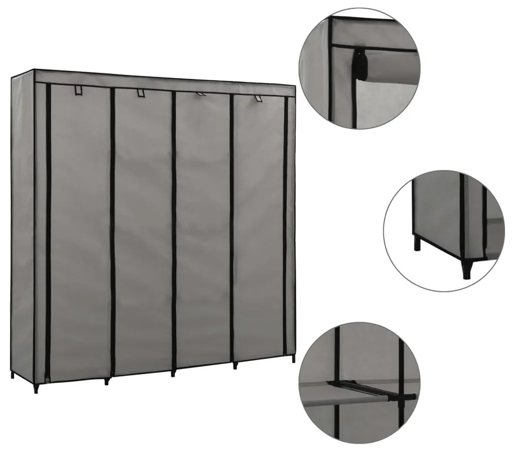 282448 vidaXL Roupeiro com 4 compartimentos 175x45x170 cm cinzento