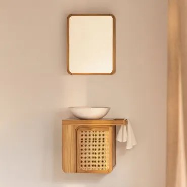 Conjunto De Móvel De Casa De Banho Suspenso 60x40 Cm Em Madeira De Teca Georgy Madeira De Teca & Cimento Redondo Branco Ø40 Cm Zavion - Sklum