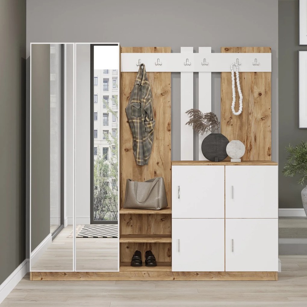 Cabide de Entrada DD9 – Pinho Atlântico e Branco – 187,2x180x37,5 cm
