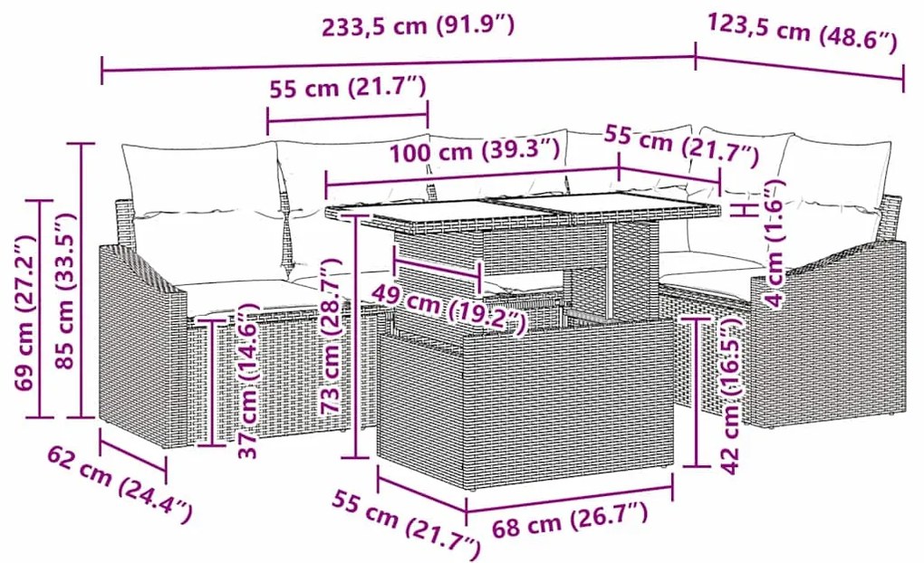 Conjunto de Sofá de Jardim 6 Peças com Almofadas Beje em Rattan