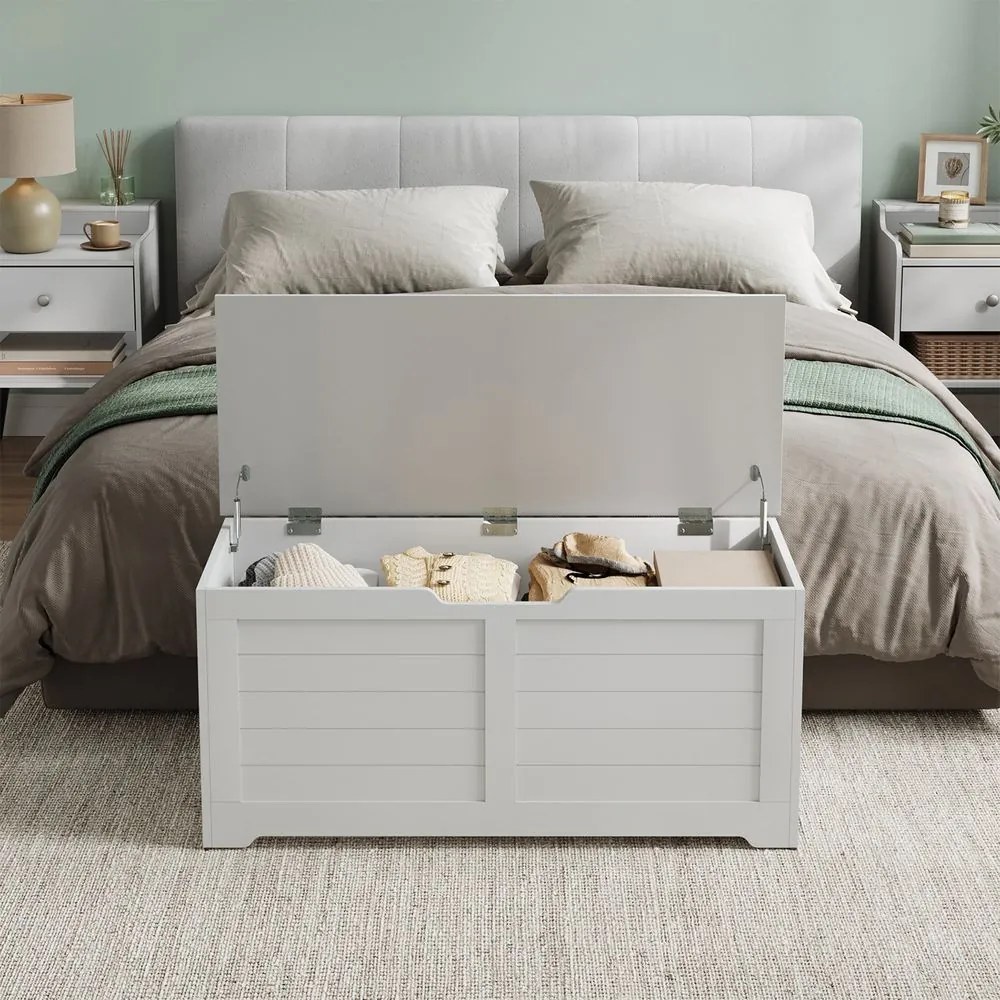 Caixa de arrumação com 2 dobradiças de segurança 40 x 100 x 46 cm branco