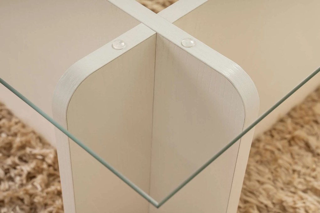Mesa de Centro "Flavio" – Vidro Temperado e Branco, 105x65x30 cm, Desi
