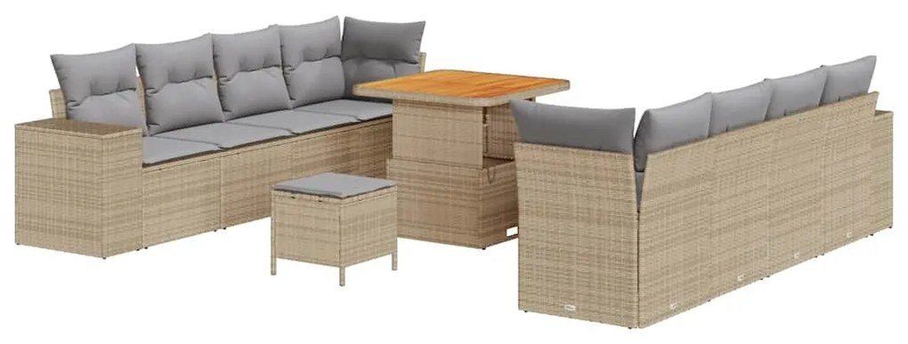 Conjunto de Sofá de Jardim com 11 Peças com Almofadas Bege Rattan Poli