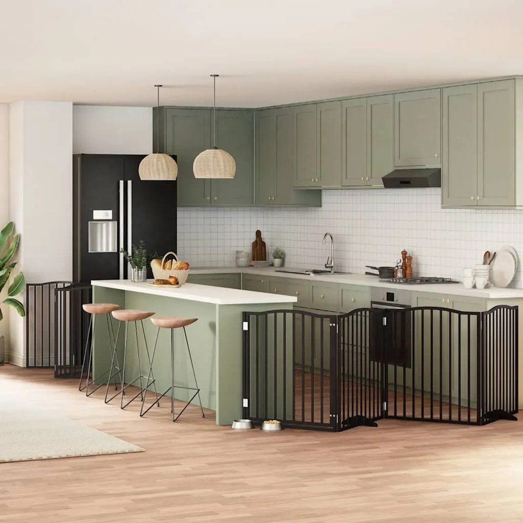 vidaXL Portão p/ cães com porta dobrável 12 painéis 960 cm álamo preto