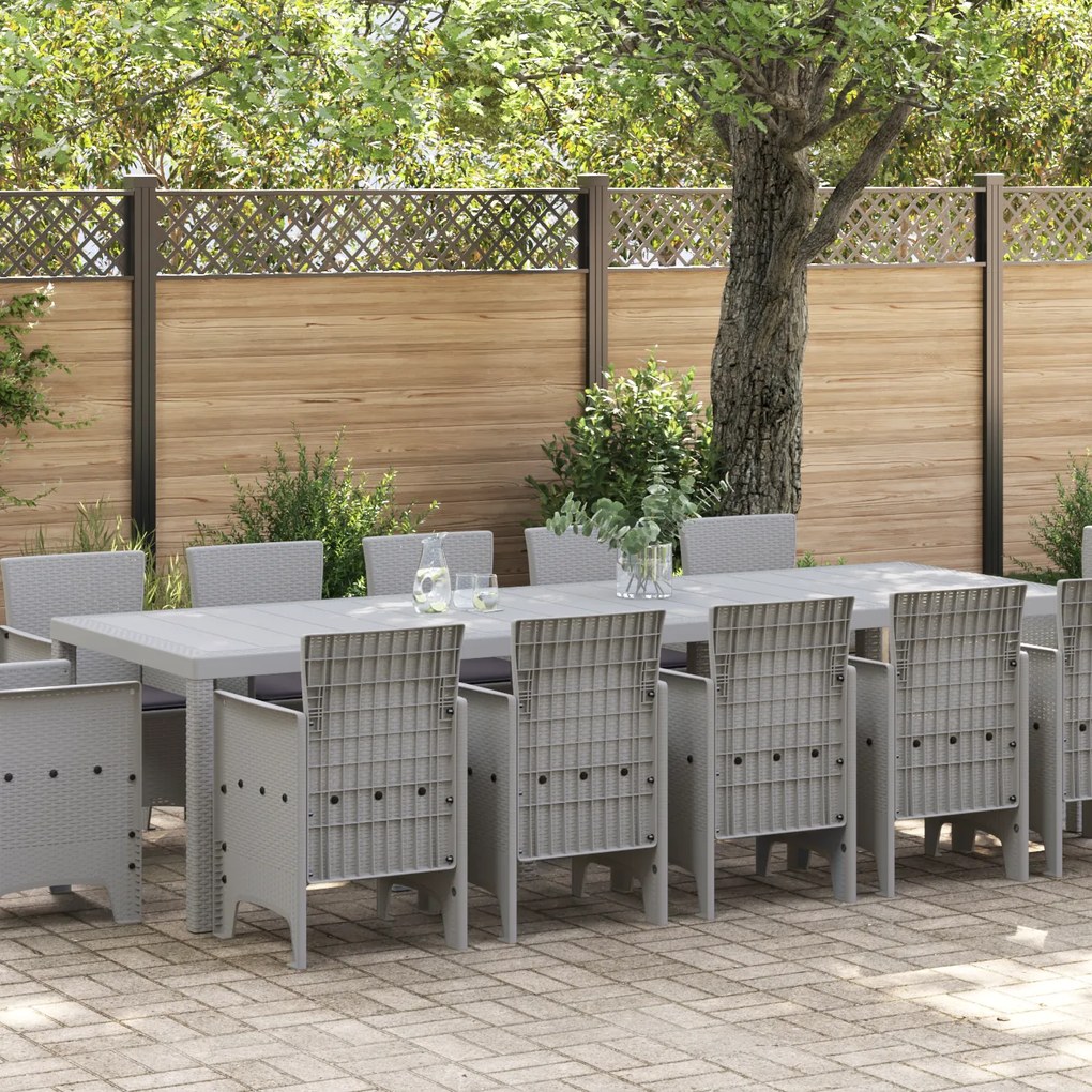 Conjunto de Jantar de Jardim vidaXL de 13 Peças com Almofadas Cinza Claro Vime Sintético