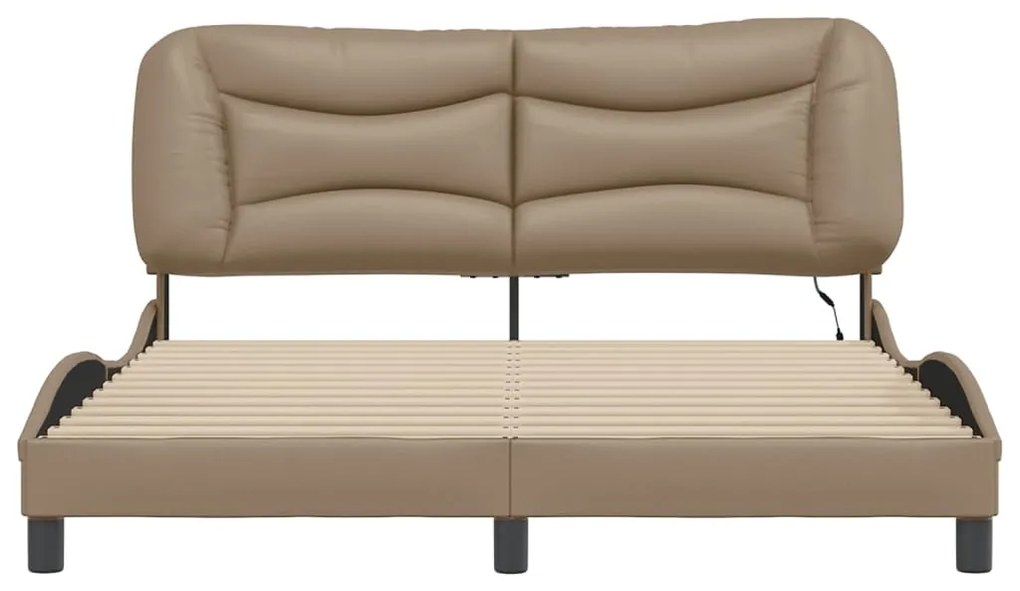 Estrutura cama c/ luzes LED 160x200 couro artificial cappuccino
