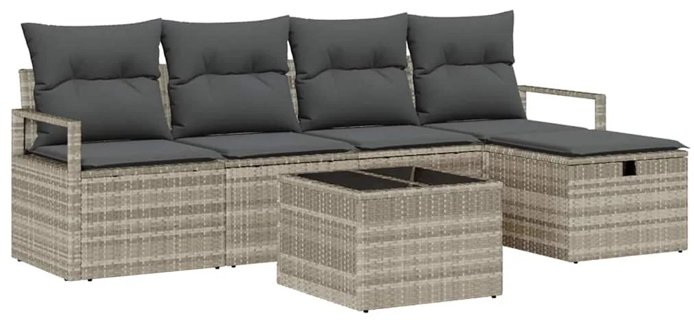 Conjunto de Sofá de Jardim 6 Peças com Almofadas Cinza Claro em Rattan