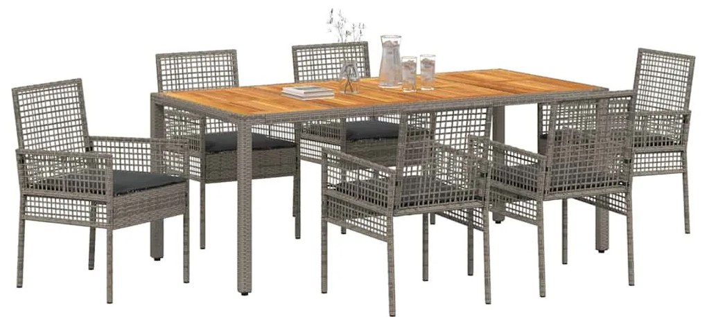 Conjunto de Jantar de 7 Peças com Almofadas Cinza Rattan de Polipropil