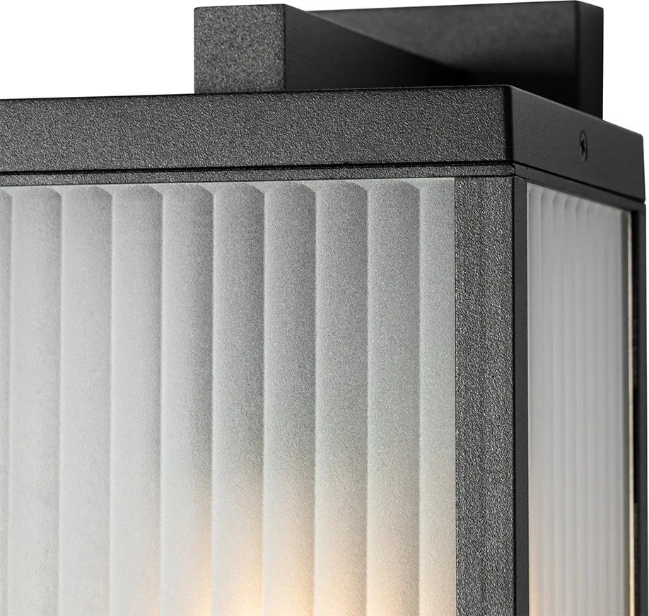 Candeeiro de parede exterior preto com vidro canelado e sensor de movimento - Charlois