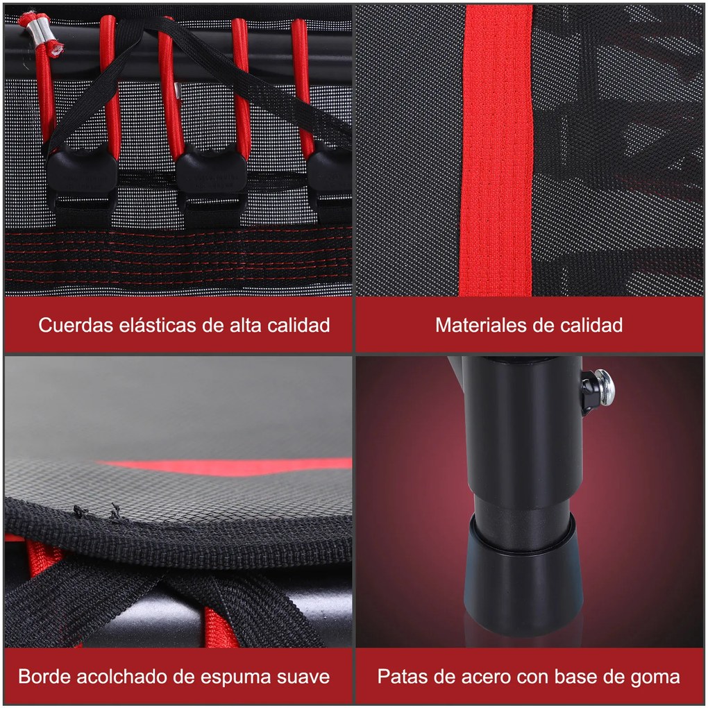 HOMCOM Trampolim de Fitness Profissional Hexagonal Φ122x 122/130/138 cm Guiador Ajustável 3 Níveis de Altura Vermelho