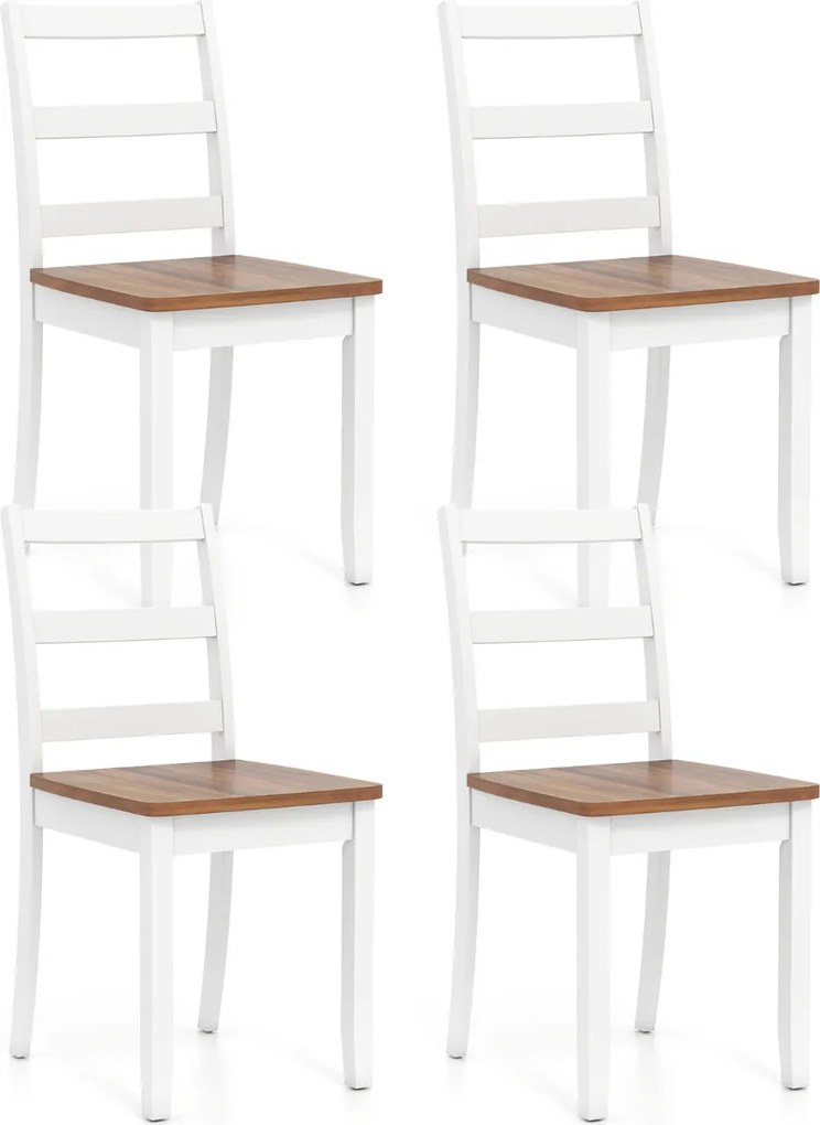 Conjunto de 4 cadeiras de jantar (MESA NÃO INCLUIDA) com pernas em madeira de borracha, encosto alto curvo, branco e castanha