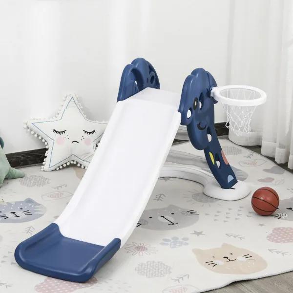 Escorrega infantil para crianças de 2 anos com cesta de basquete Carga 25 kg 160x35x68 cm azul e branco