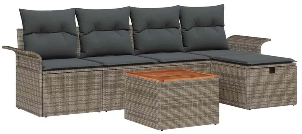 Conjunto de Sofás de Jardim de 6 Peças com Almofadas Cinza de Rattan P